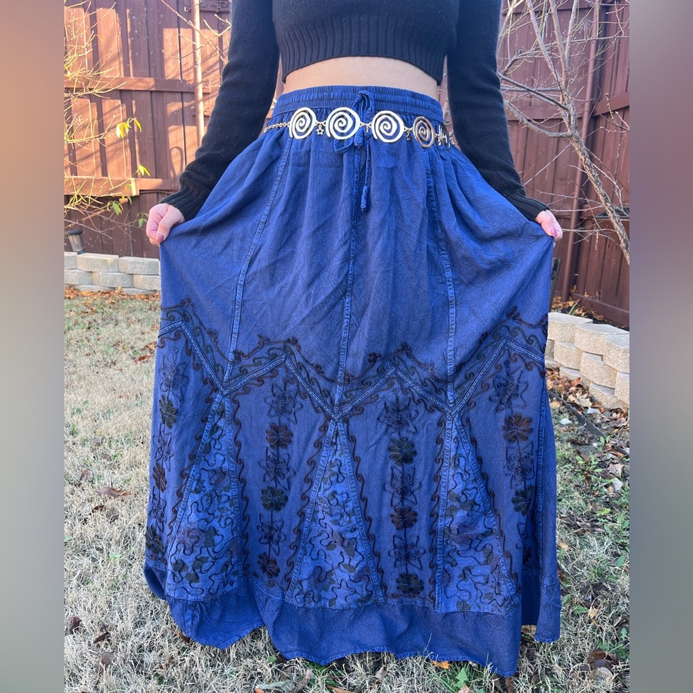 Chic Navy Embroidered Maxi Skirt - Picture 4 of 15